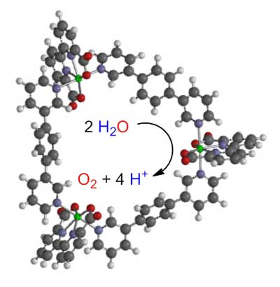 Three ruthenium atoms linked via specially shaped organic bonds