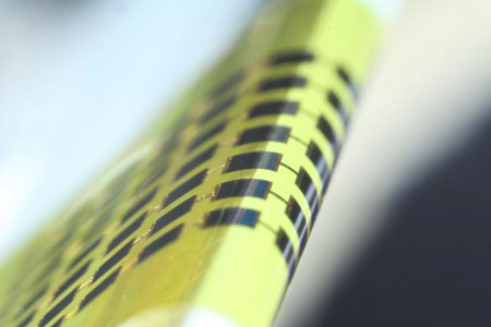 Ultra-thin solar cells are flexible enough to bend around small objects