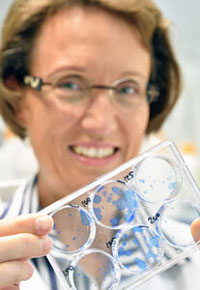 Prof. Dr. Ingrid Hilger mit Proben von Tumorzellen des Pankreas
