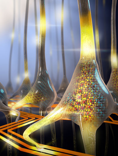 An artistic rendering of a population of stochastic phase-change neurons