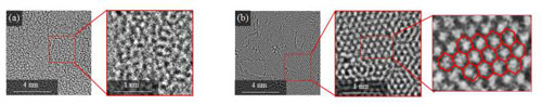 Transmission electron microscope images observed from the reduced graphene oxide films prepared by ethanol treatment