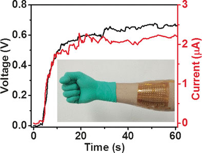 Wearable integrated thermocells based on gel electrolytes use body heat