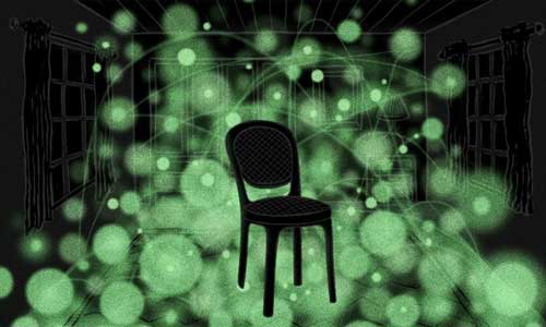 using a glowing rubber ball to image a chair in a dark room