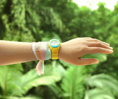 Hybrid Energy Fabric worn as bracelet