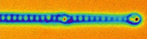 Atomic force microscopy image of the end of a mono-atomic iron wire