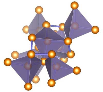 This is an illustration of ST12-germanium's complex tetragonal structure with tetrahedral bonding
