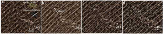 Transmission electron microscopy images of the progressing crack on a monolayer MoS2