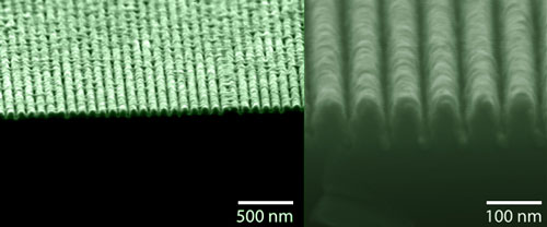 SEM images of a lossless metamaterial that behaves simultaneously as a metal and a semiconductor