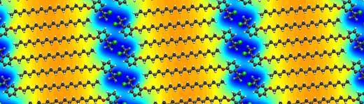 Calculated differential electrical potential induced by a supramolecular lattice of MBB-2 on graphene