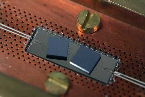 Two black diamonds on a superconducting chip