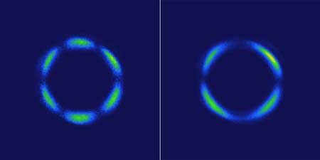 hese images show light patterns generated by a rhenium-based crystal using a laser method called optical second-harmonic rotational anisotropy