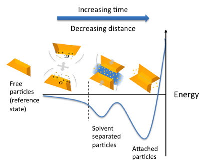 As particles move in solution, they start “feeling” interactions from distances comparable with their size