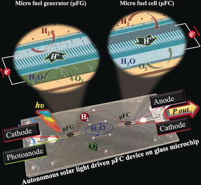 A solar-light-driven fully integrated microfluidic device could serve as an autonomous fuel-cell-based power source for microsensors or lab-on-a-chip applications