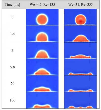 Time elapsed images of the lattice-Botzmann method simulations