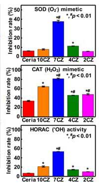 Ceria-zirconia nanoparticle (7CZ) have multi-antioxidant effects