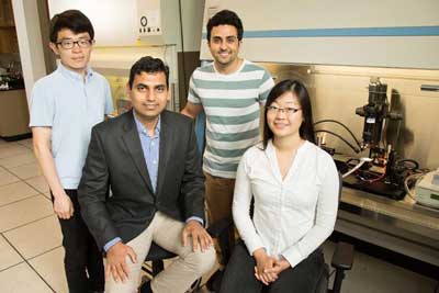 From bottom right, clockwise: Ying Diao and Diwakar Shukla, professors of chemical and biomolecular engineering; Chuankai Zhao and Erfan Mohammadi, graduate students