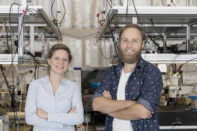 Dr Birgit Stiller (left) and Moritz Merklein in their laboratory