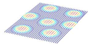Schematic array of magnetic skyrmions in a uniformly magnetized background