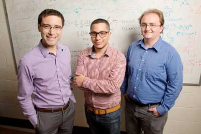 professor Charles Sing, left, and graduate students Jason Madinya and Tyler Lytle