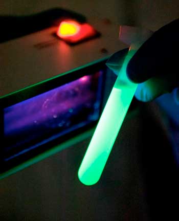Fluorescent nanoparticles, excited by UV light