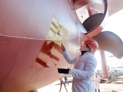 applying a nanocoating to a ship's hull