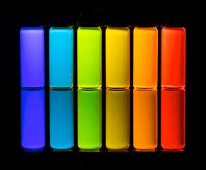 Quantum dots fluoresce in a range of colors under UV light