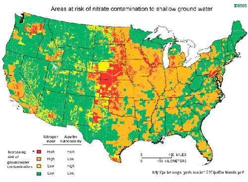 Map of U.S. nitrate and nitrite pollution