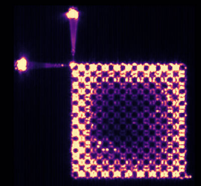 Top view photograph of the intensity lasing pattern of the topological insulator laser
