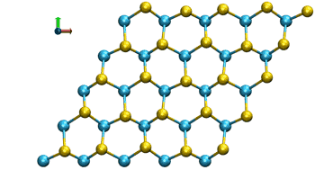 The atomic motion in a 2-D material, tungsten disulfide, is shown in this animation