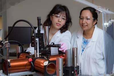 Rice University graduate student Elaa Hilou (left) and Professor Sibani Lisa Biswal