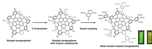 Synthetic route towards water-soluble warped nanographenes