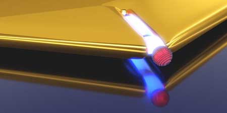 Artistic representation of a plasmonic nano-resonator realized by a narrow slit in a gold layer