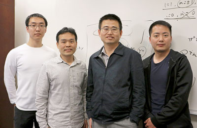 From left: The research team includes doctoral student Junpeng Hou; Dr. Kuei Sun, senior lecturer; Dr. Chuanwei Zhang, professor of physics; and Dr. Haiping Hu, a postdoctoral research associate