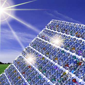 nanoresonator coating, consisting of thousands of tiny glass beads, deposited on solar cells