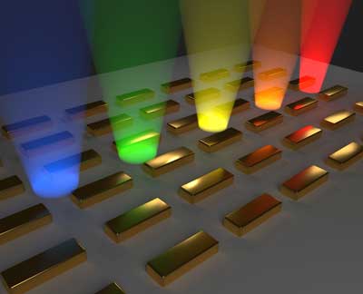 The wavelength of emitted light grows, that is, the energy decreases, along the gold nanorod array. A Bose–Einstein condensate forms when an energy minimum of the lattice is reached