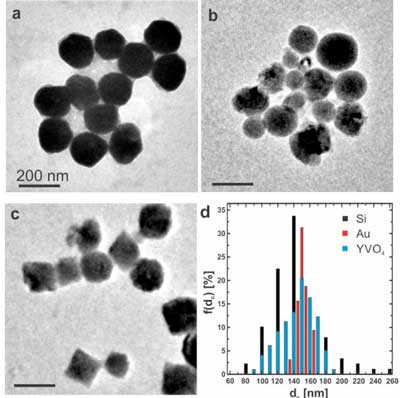 Gold, silicon, and yttrium vanadate nanoparticles