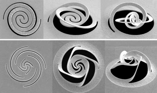 different patterns of slices through a thin metal foil
