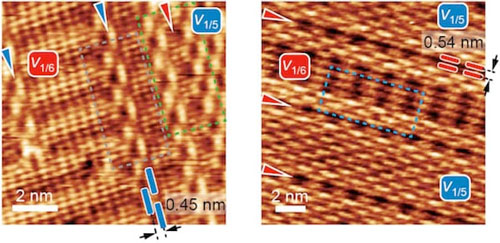 Scanning tunneling electron microscope images of line defects in 1-to-6 and 1-to-5 borophene