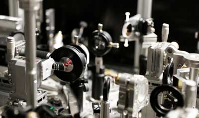 close-up of an experimental setup in a high-field Terahertz lab