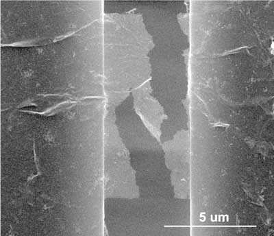 a sample of rebar graphene after testing under an electron microscope