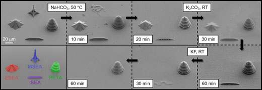 Three-dimensional microstructures made of various cleavable photoresists