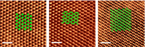 Simulations of three-layer tellurene laid over a microscopic image of the material