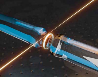 Light is injected into an optical microresonator via a tapered optical fibre.