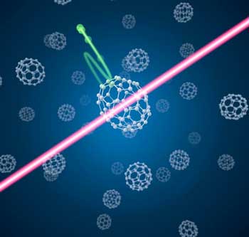 An infrared laser pulse hits a carbon macromolecule