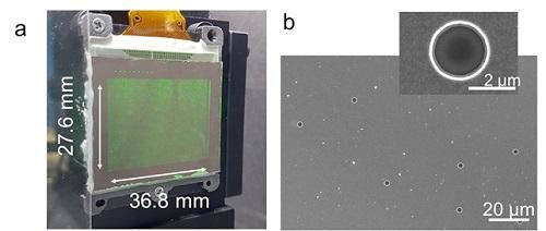 3D holographic display, and an electron microscope image of the non-periodic pinholes