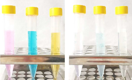 glass vials with colored liquids