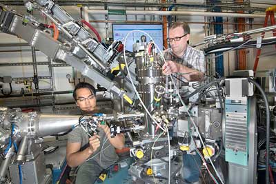 Peco Myint and Jeffrey Ulbrandt are shown at NSLS-II's CHX beamline