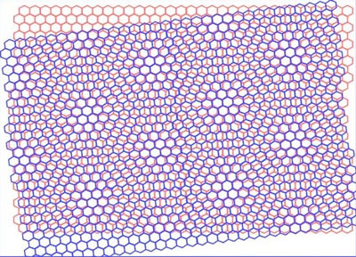 Schematics of a moiré pattern in twisted bilayer graphene