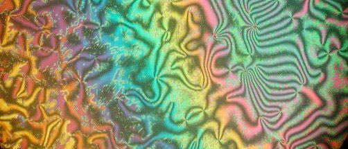 Polarized microphotograph of unaligned nematic liquid crystal