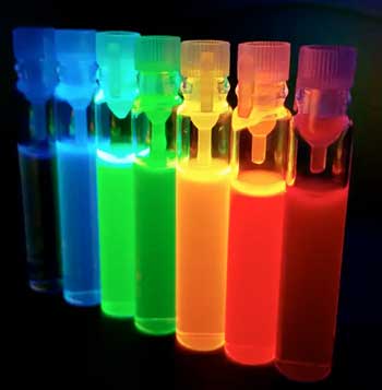 Tubes of quantum dots emit bright, colorful light